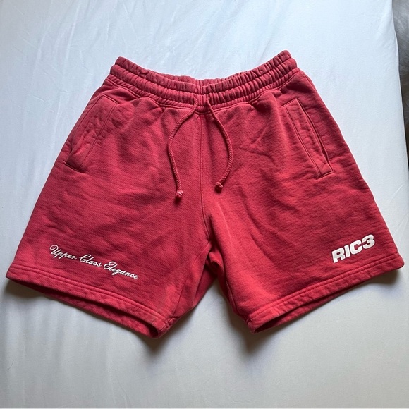 RIC3 red knit elastic waist cotton shorts